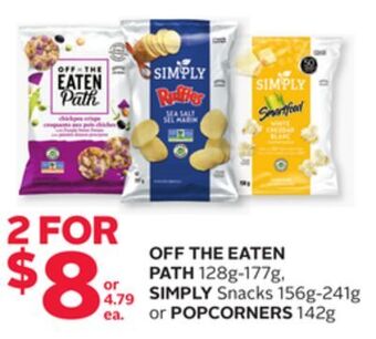 Rexall Off the eaten path 128g-177g, simply snacks 156g-241g or popcorners 142g offer