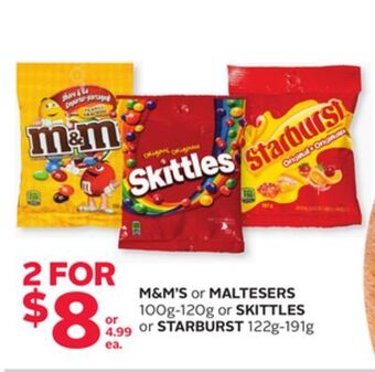 Rexall M&m's or maltesers 100g-120g or skittles or starburst 122g-191g offer