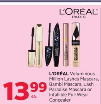 Rexall L'oréal voluminous million lashes mascara, bambi mascara, lash paradise mascara or infallible full wear concealer offer