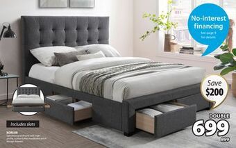 JYSK Korsor upholstered bedframe with high-profile, button-tufted headboard and 4 storage drawers offer