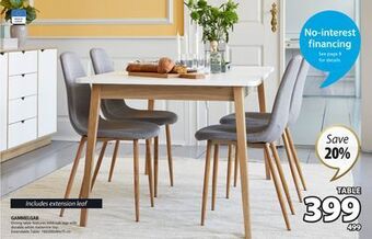 JYSK Gammelgab dining table features solid oak legs with durable white melamine top offer