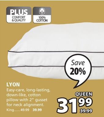 JYSK Lyon easy-care, long-lasting, down-like, cotton pillow with 2 gusset for neck alignment offer
