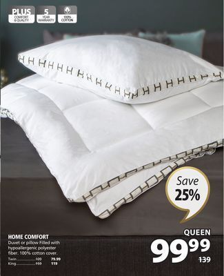 JYSK Home comfort duvet or pillow filled with hypoallergenic polyester fiber offer