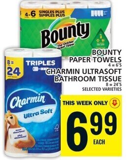 Food Basics BOUNTY PAPER TOWELS CHARMIN ULTRASOFT BATHROOM TISSUE offer