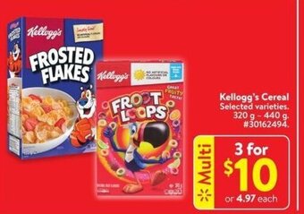 Walmart Kellogg's Cereal Selected varieties. 320 g -440 g. offer
