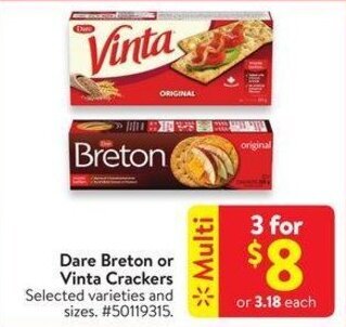 Walmart Dare Breton or Vinta Crackers offer