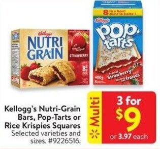 Walmart Kellogg's Nutri-Grain Bars, Pop-Tarts or Rice Krispies Squares offer