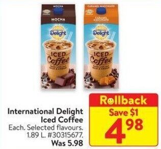 Walmart International Delight Iced Coffee 1.89L offer