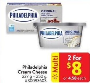 Walmart Philadelphia Cream Cheese 227 g - 250 g offer