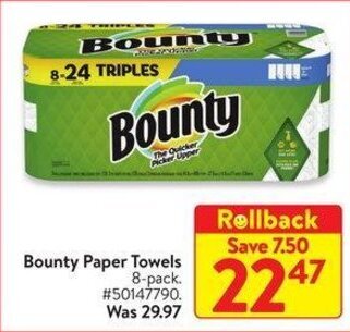 Walmart Bounty Paper Towels 8-pack offer