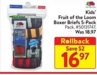 Walmart Kids' Fruit of the Loom Boxer Briefs 5-Pack Pack. offer