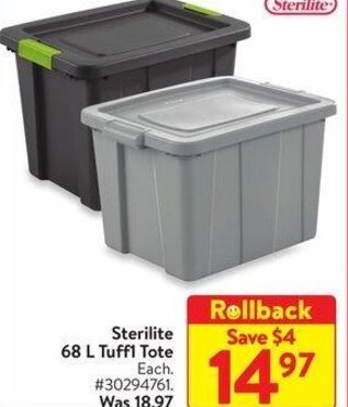 Walmart Sterilite 68 L Tuff1 Tote offer