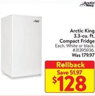 Walmart Arctic King 3.3-cu. ft. Compact Fridge Each. White or black offer