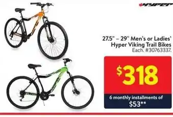 Walmart 27.5"-29" Men's or Ladies' Hyper Viking Trail Bikes offer