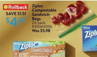 Walmart Ziploc Compostable Sandwich Bags offer