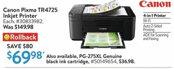 Walmart Canon Pixma TR4725 Inkjet Printer offer