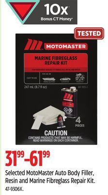 Canadian Tire Selected motomaster auto body filler, resin and marine fibreglass repair kit offer