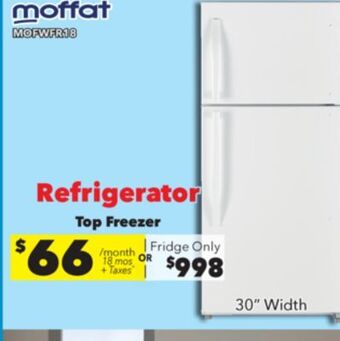 Surplus Furniture Moffat white 18 cubic foot refrigerator offer
