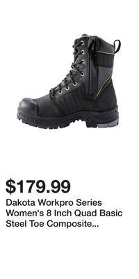 Mark's Dakota workpro series women's 8 inch quad basic steel toe composite plate internal metatarsal leather work boots - black offer