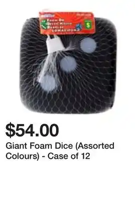 Dollarama Giant foam dice (assorted colours) - case of 12 offer