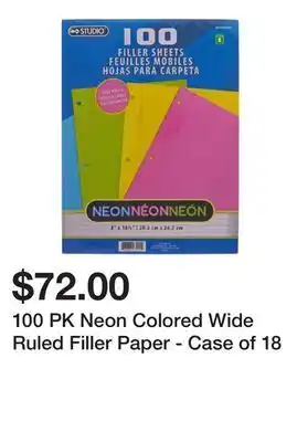Dollarama 100 pk neon colored wide ruled filler paper - case of 18 offer