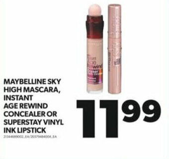Real Canadian Superstore MAYBELLINE SKY HIGH MASCARA, INSTANT AGE REWIND CONCEALER OR SUPERSTAY VINYL INK LIPSTICK offer