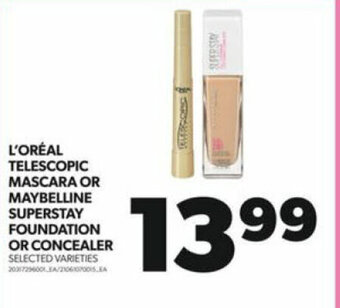 Real Canadian Superstore L'ORÉAL TELESCOPIC MASCARA OR MAYBELLINE SUPERSTAY FOUNDATION OR CONCEALER offer