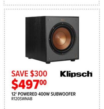 2001 Audio Video Klipsch 12|| powered 400w subwoofer offer