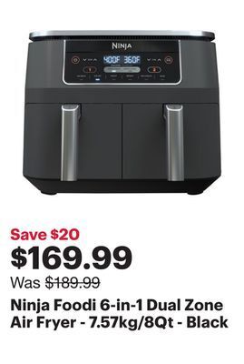 Best Buy Ninja foodi 6-in-1 dual zone air fryer - 7.57kg/8qt - black offer