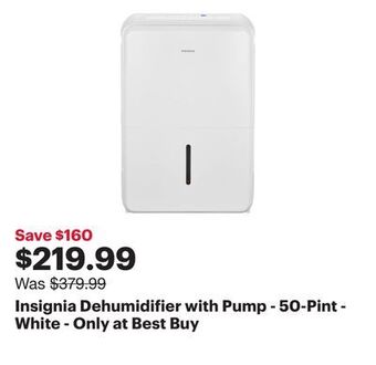 Best Buy Insignia dehumidifier with pump - 50-pint - white - only at best buy offer