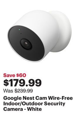 Best Buy Google nest cam wire-free indoor/outdoor security camera - white offer