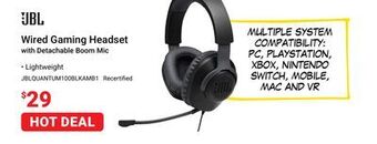 Visions Electronics Jbl wired gaming headset with detachable boom mic offer