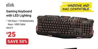 Visions Electronics Elink gaming keyboard with led lighting offer