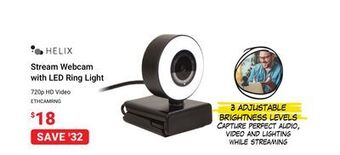 Visions Electronics Helix stream webcam with led ring light offer