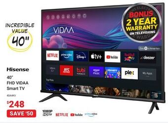 Visions Electronics Hisense 40 fhd vidaa smart tv offer