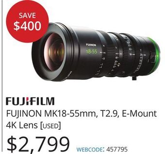 Vistek Fujinon mk18-55mm, t2.9, e-mount 4k lens offer