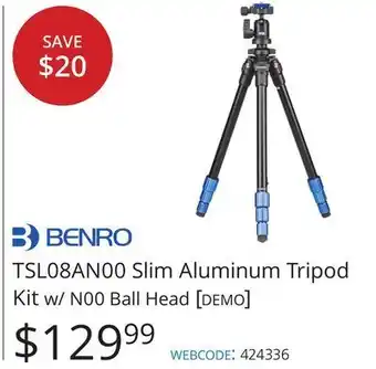 Vistek Slim aluminum tripod kit w/n00 ball head demo offer