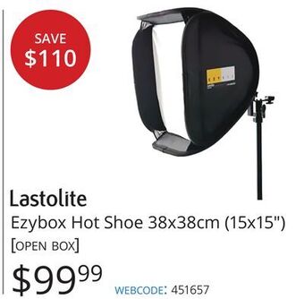 Vistek Lastolite ezybox hot shoe 38x38cm (15x15) [open box] offer