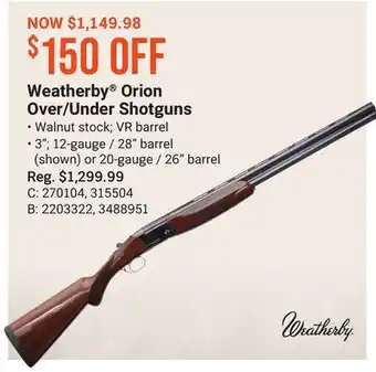Bass Pro Weatherby® orion over/under shotguns offer