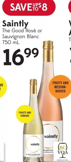 Sobeys Saintly The Good Rosé or Sauvignon Blanc 750 mL offer