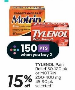 Sobeys TYLENOL Pain Relief 50-120 pk or MOTRIN 200-400 mg 45-90 pk offer