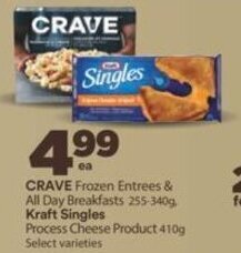 Calgary Co-op CRAVE Frozen Entrees & All Day Breakfasts 255-340g Kraft Singles Process Cheese Product 410g offer