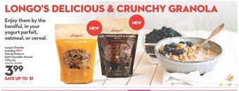 Longo's Longo's Granola Including NEW Oats & Honey or Dark Chocolate Almond 325g offer