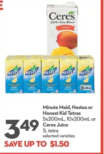 Longo's Minute Maid, Nestea or Honest Kid Tetras 5x200mL, 10x200mL or Ceres Juice IL offer