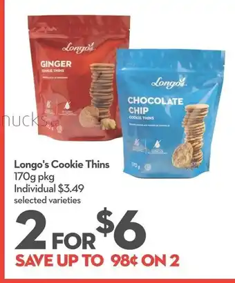 Longo's Longo's Cookie Thins 170g pkg offer