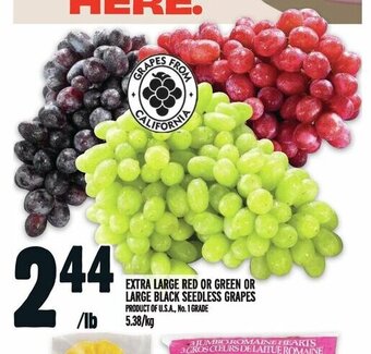 Metro EXTRA LARGE RED OR GREEN OR LARGE BLACK SEEDLESS GRAPES offer