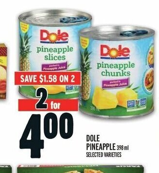 Metro DOLE PINEAPPLE 398 ml offer