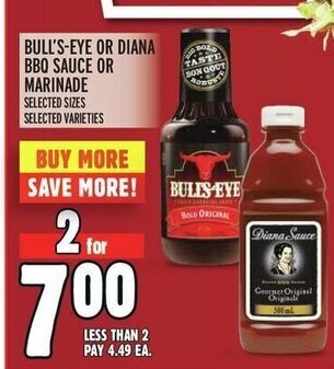 Metro BULL'S-EYE OR DIANA BBQ SAUCE OR MARINADE offer