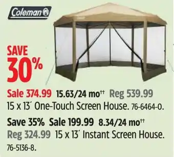 Canadian Tire 15 x 13' One-Touch Screen House offer