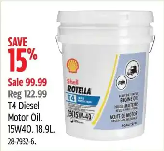 Canadian Tire T4 Diesel Motor Oil. 15W40. 18.9L. offer